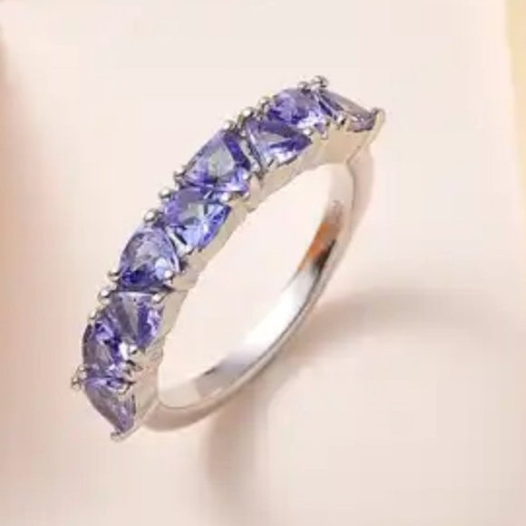 Tanzanite Half Eternity Band Ring in Platinum Over Sterling Silver 1.35 ctw - Picture 5 of 10